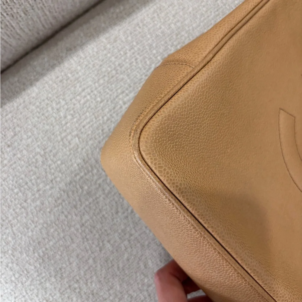 Authentic CHANEL brown caviar leather coco mark tote